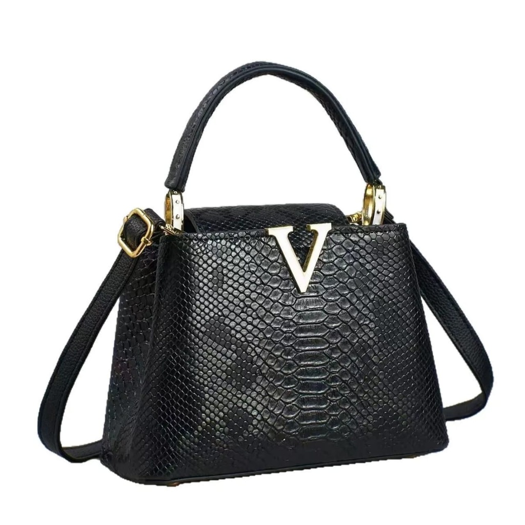 Luxe Python-Embossed Top Handle Crossbody Bag
